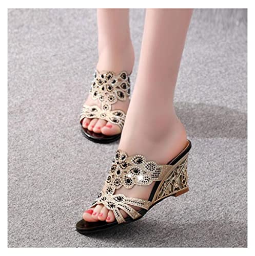 DECOTE Bling damsandaler sommarmode högklackade sandaler kristall vardagliga damskor högklackade tofflor 7 svart