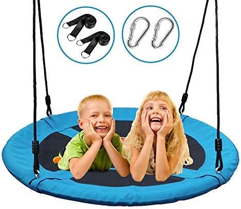 Dooke 700 lb Saucer Tree Swing for Kids 40 Inch 900D Oxford with Waterproof Frame and 2 Hanging Straps (Blue)