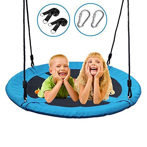 Dooke 700 lb Saucer Tree Swing for Kids 40 Inch 900D Oxford with Waterproof Frame and 2 Hanging Straps (Blue)