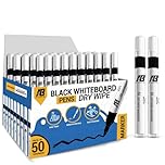 Aibulo 50x Black Whiteboard Pens | Dry Wipe Marker Bullet Tip | Non-Toxic Low Odor Ink | Erasable White Board Markers for Classroom, Office & Home