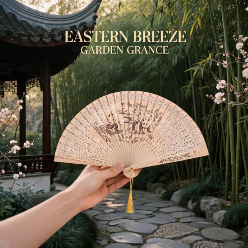 Chinese Traditional Wooden Folding Hand Fan with Hollow Carved Pattern, 9.1 x 15.8 In Vintage Lightweight Portable Hand Held,Exquisite Tassel Hand Fans for Wedding Home Party (Wood 1) - image 5