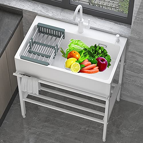 Lavandino In Pietra Di Quarzo,Lavello Cucina 1 Vasca,lavello Cucina Moderno,Lavello In Acciaio Inox Supporto,lavatoio Da Esterno,Lavandino Autoportante,Peso 15kg,Per Garage,Ristorante,lavanderia ( Col