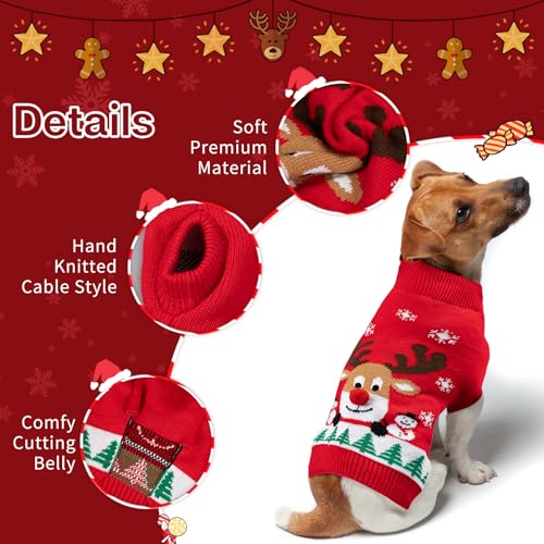 FWLWTWSS Elch Weihnachten Hundepullover, Winter Warmer hundepulli Sweater mit Rollkragen, Geschenke für kleine und mittelgroße Hunde（M