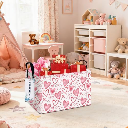 Image of Rectangular Pink Love Girl Basket Waterproof Storage Bin Gift Basket Children's Toy Organizer Box Room Love Decoration(Pink Hearts)