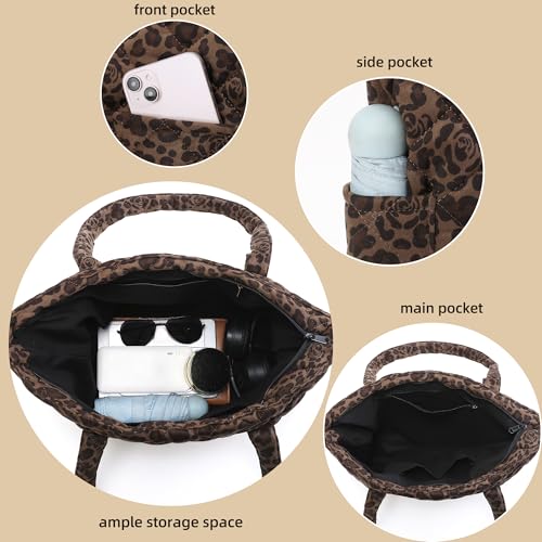 Bolso tote acolchado con estampado de leopardo para mujer miniatura 3