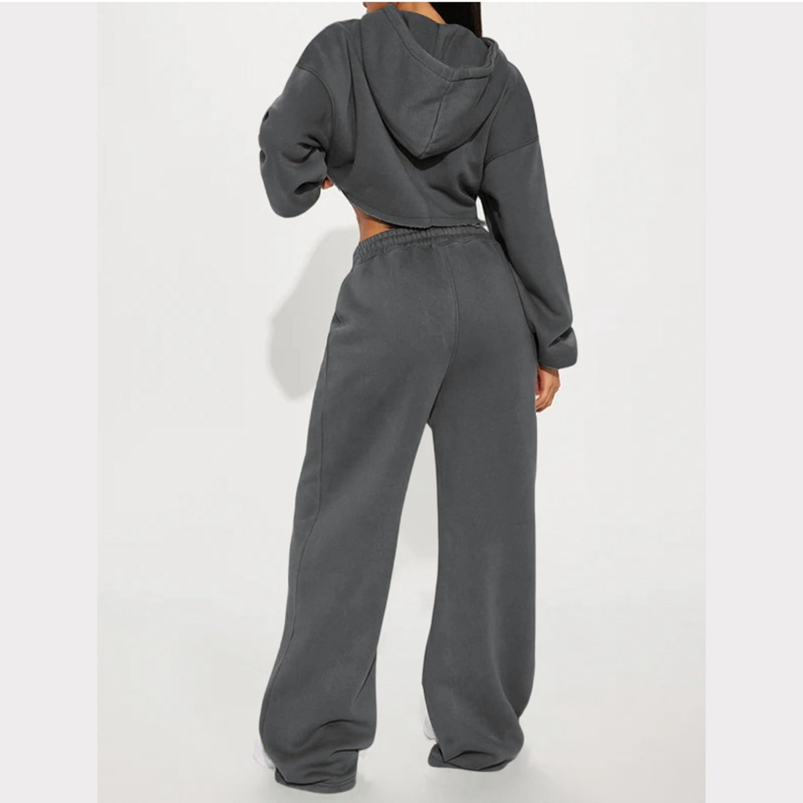 Jogginganzug Damen Zweiteiler Baggy mit Kapuze Winter Trainingsanzug Set mit Reissverschluss Hosenanzug Damen Sportlich Elegant Weites Bein Anzug 2 Teilig Jogging Freizeitanzug Crop Sportanzug
