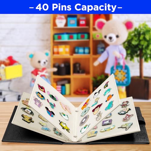 Portable Enamel Pin Album, CollectHall Pin Trading Book, to Display and Trade Your Disney Pins, 42 Pins Capacity, PU Leather Pin Holder, Fit Rubber Pin Back, Black, CHMTC11-H4