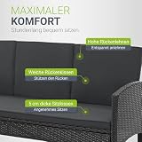 Juskys Polyrattan Gartenmöbel Sitzgruppe Turin Set 6 teilig - 7 Personen - Outdoor Möbel mit Sessel, Hocker, Tisch & Kissen - Loungemöbel Schwarz