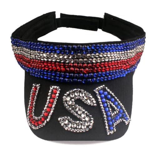 JNKET Women Sun Visor Hat Rhinestone Empty Top Hat Outdoor Sport Cap Visor Cap (US, Alpha, One Size, Medium, B)