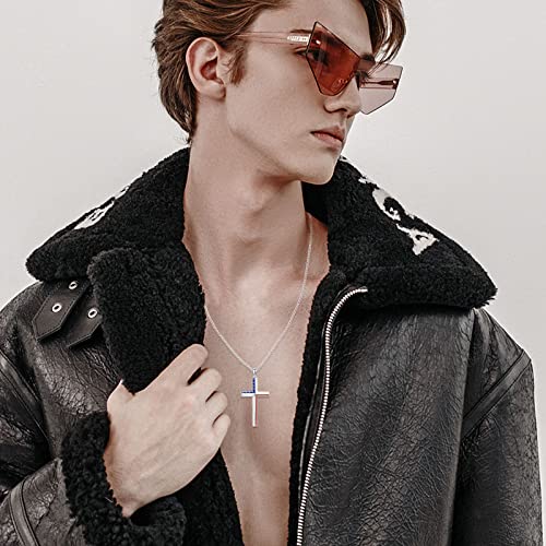 Dotbj 925 Sterling Silver American Flag Cross Pendant Necklace For Men Boys With 3Mm Durable Stainless Steel Diamond-Cut Cuban Chain 22+2 Inches. #TOP3