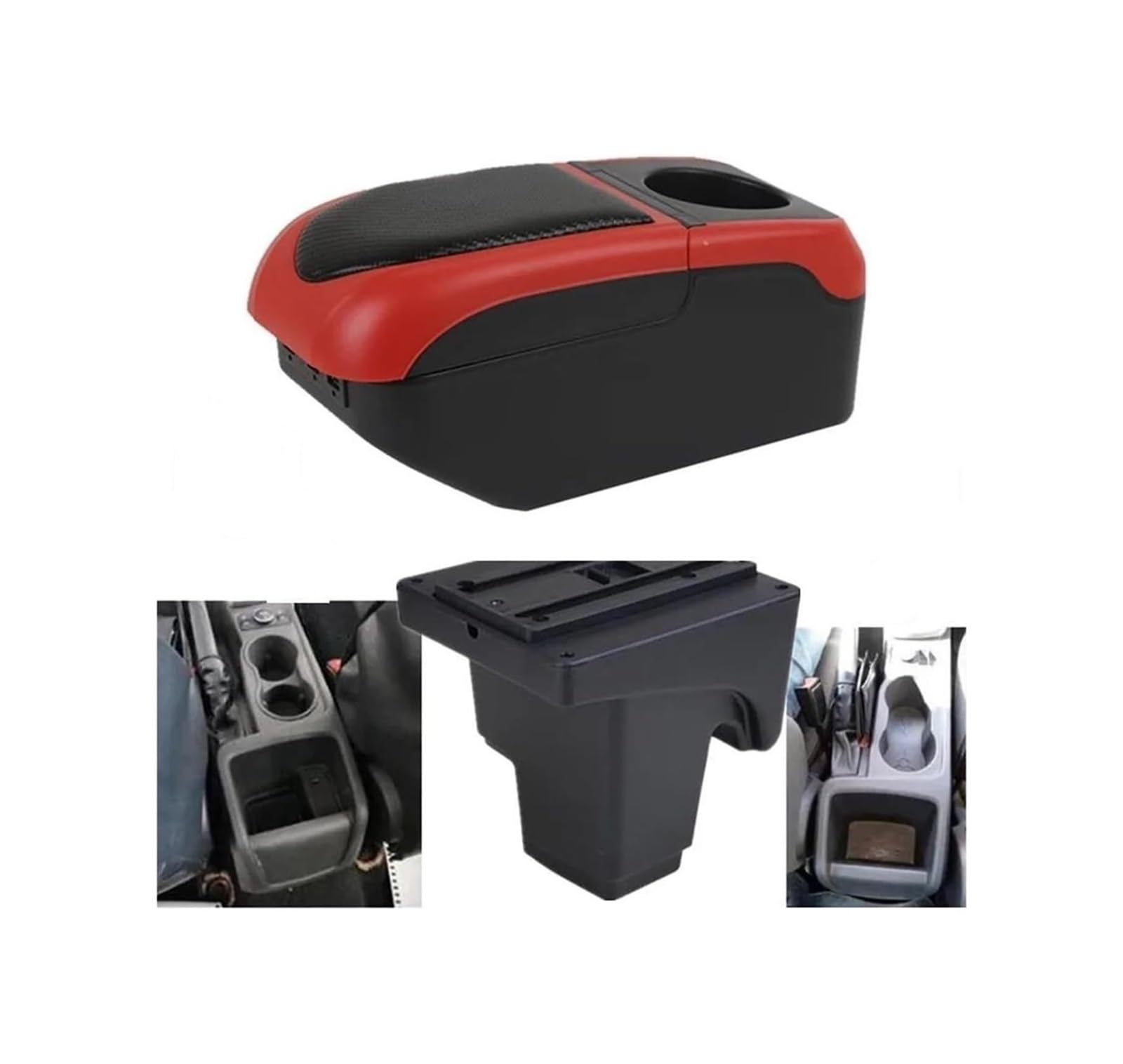 Hckclmbmzw S1 Black-Red 6Usb For Focus 3 Mk3 2011-2023 Leather Accessories Car Armrest Box Console Storage Car Armrest Center Console(S1 Black-Red 6Usb)