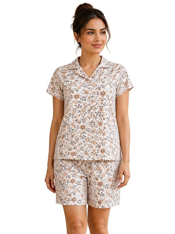clovia 100% Cotton Print Me Pretty Button-Down Shirt & Shorts Set-picture-35