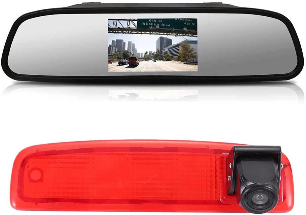4.3 Inch Rear View Mirror Monitor + Brake Light Reversing Camera: HD Reversing Camera Set Replacement for Renault Dacia Dokker Logan MCV Express Box 62180802 89037432 8200690117 8200690118 62180801