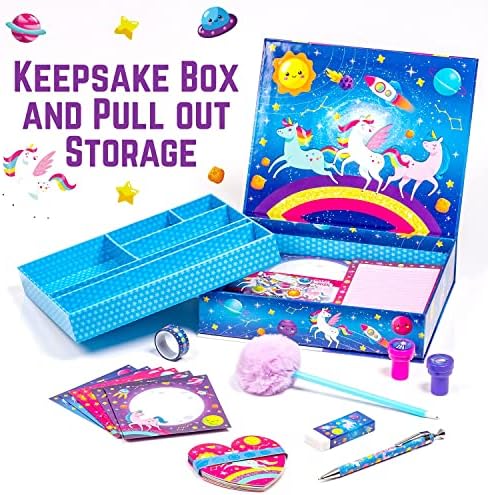 GirlZone Unicorn Cosmic Galaxy Writing Paper Set, 45-Piece School Stationery Set with Envelope Stickers, Stampers, Letter Writing Paper, and Envelopes