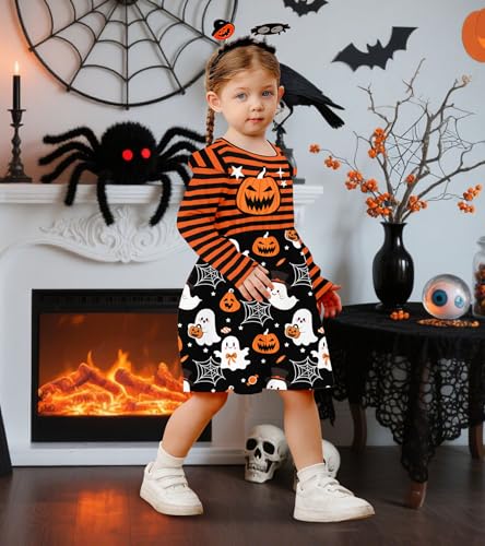 Toddler Girls Halloween Ruffle Dress Long Sleeve Tutu Dress Little Kid Girl Cat Pumpkin Holiday Clothes3