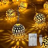 LANZODA Ramadan Decorations for Home Ramadan Lights 26FT 40LED USB or Battery Operated 8 Modes Timer Iron Fairy Twinkle String Lights Eid Mubarak Decor Warm White (Metal Moroccan 40)
