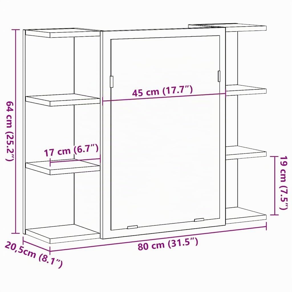 vidaXL Mobile da Bagno Specchio Rovere Artigianale Legno Multistrato