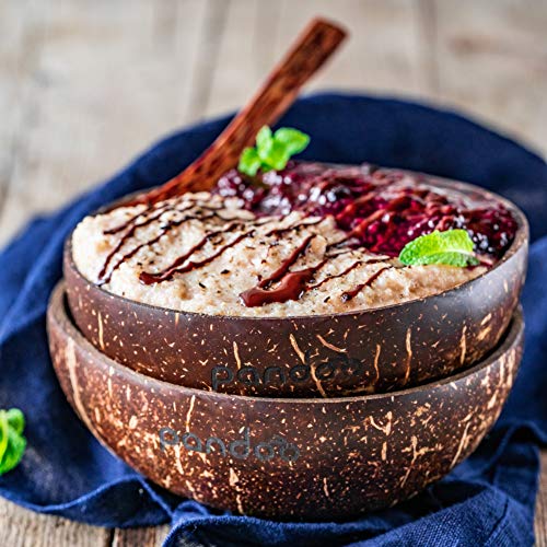 pandoo Kokosnuss Schalen 2er Set - 100% Naturprodukt - Plastikfreie Alternative - Handgefertigt und mit Kokosöl poliert - 5