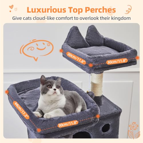Image of Taoqimiao Cat Tree 71-Inch, Cat Tower for Indoor Cats Large Adult, Multi-Level Large Cat Condo, 8 Sisal Scratching Posts, Metal Frame Cozy Hammock, Scratch Board, 2 Top Perches, Smoky Gray MS026LG