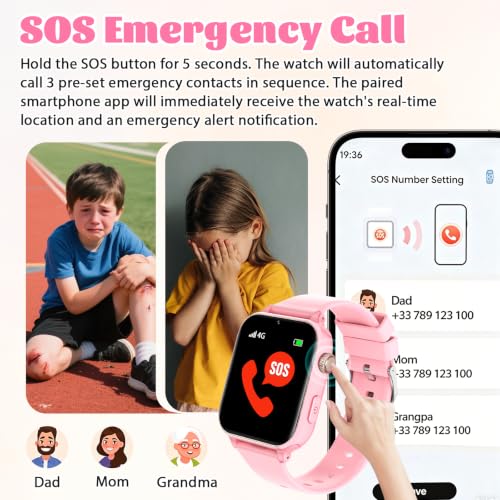 Image of 4G Kids Smart Watch for Boys Girls with GPS Tracker, SOS, Two Way Call Video Calling Voice Chat,School Mode, Alarm Clock,Safe Zones,Pedometer,Stopwatch,Games Children Smartwatch for 4-12 (4G Pink)