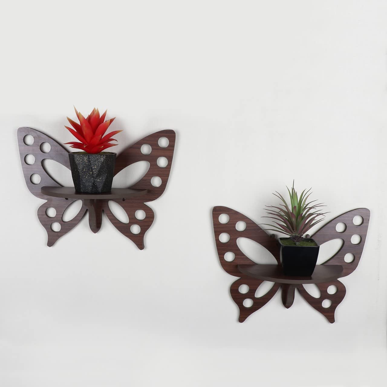 Raytrees Homes Wooden Set of Two Butterfly Wall Shelf/Stand (33 * 12 * 25 CM)|Wooden Wall Mounted Book Shelf|Wall Organizer with 2 Shleves for Bedrooms, Bathrooms, Kitchens, Offices, and Living Rooms