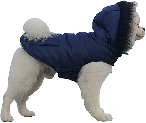 Amazon Co Jp Emfay 犬服 コート ダウンコート ジャケット 防寒 冬服 ドッグウェア ベスト フード付き ネイビー S ペット用品