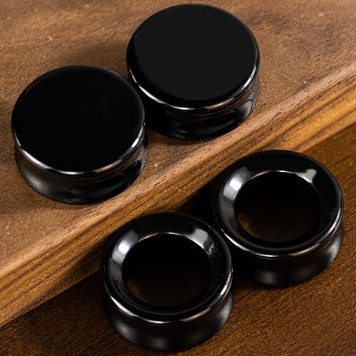 Obsidian Ear Gauges Set, 4 Pack Glossy Black Plugs & Tunnels, Mirror Polished Volcanic Stone (size 00G-1")3