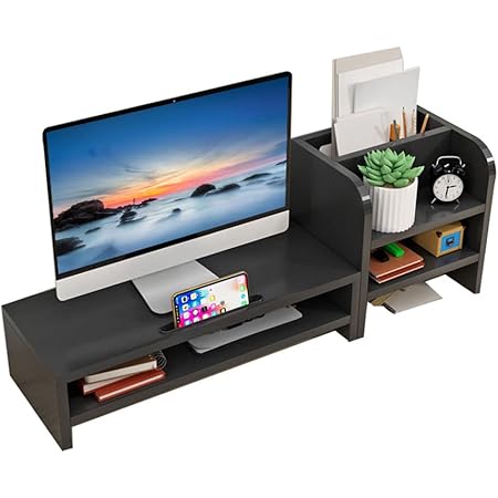 Amazon.com: Monitor Riser, 2-Tier Wooden Monitor Riser Bracket ...