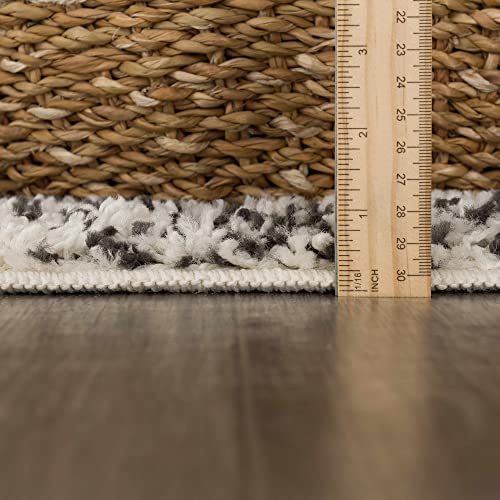 Image of Hauteloom Berber Shag Collection - Buan Farmhouse Living Room Bedroom Area Rug with Tassel - Fluffy Plush High Pile Carpet - Southwestern Bohemian Tribal Style - Beige, Cream, Black - 5'3 inch x 7'3 inch