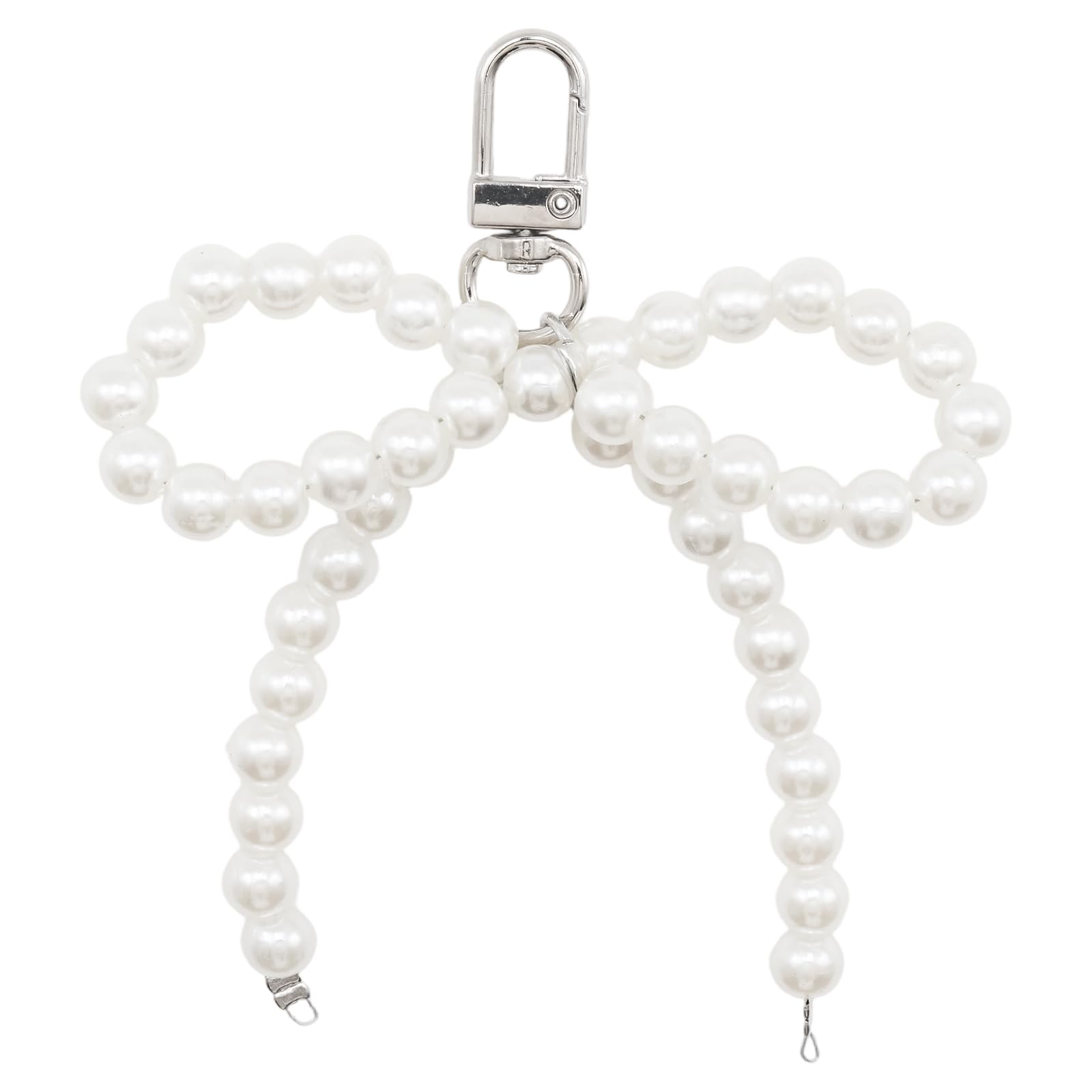 Pearl Bow White Keychain with Acrylic Beads and Alloy Steel