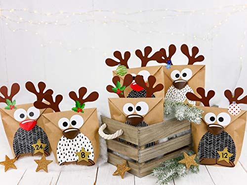 Adventskalender zum Befüllen mit Papierdrachen und Rentieren