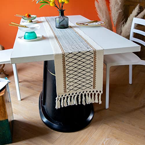 Gemseek 60 Inch Boho Macrame Table Runner, Rustic Farmhouse Black Table Runner For Coffee Dining Table Décor #TOP6