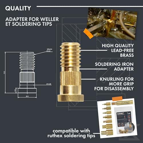 Image of ruthex 2x Soldering Tips adapter for Weller series ET & LT - Soldering Iron tip compatible with Weller Soldering Irons WE1010, WP80, WEP70 for inserting threaded inserts in 3D printing