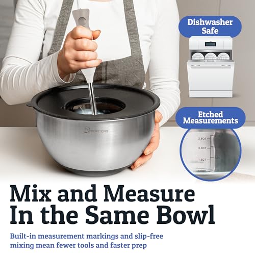 Priority Chef Stainless Steel Mixing Bowls with Lids Set, Metal Nesting Bowls with Airtight Lids, Graters, Non-Slip Base & Measurement Marks, Includes Utensil Set for Prep, Baking & Storage, Black