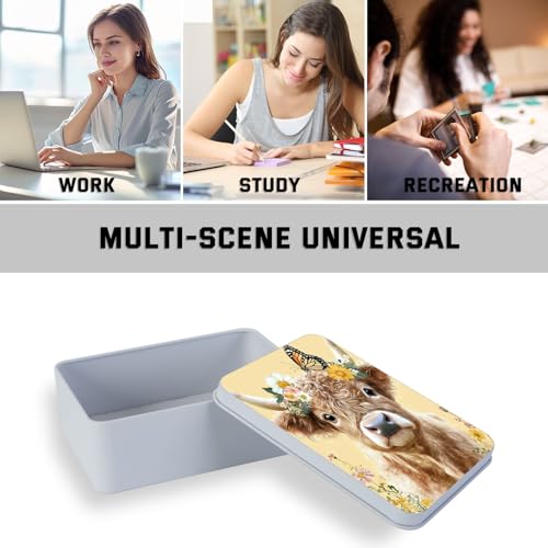 Image of Metal Tin Box with Lid,Multi-functional Storage Box Can Store Tea Biscuits Game Cards, Playing & Tarot Cards-Comes with 4 Magnetic Cord Clips,Cute Cow Butterfly