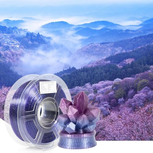 Image of Shiny Clear 3D Printer Filament 1.75mm, High Speed PETG Filament for 50-600mm /s, Blue to Purple Gradient Filament with Sparkling Glitter, Transparent PETG Filament 1kg(2.2lbs) Spool