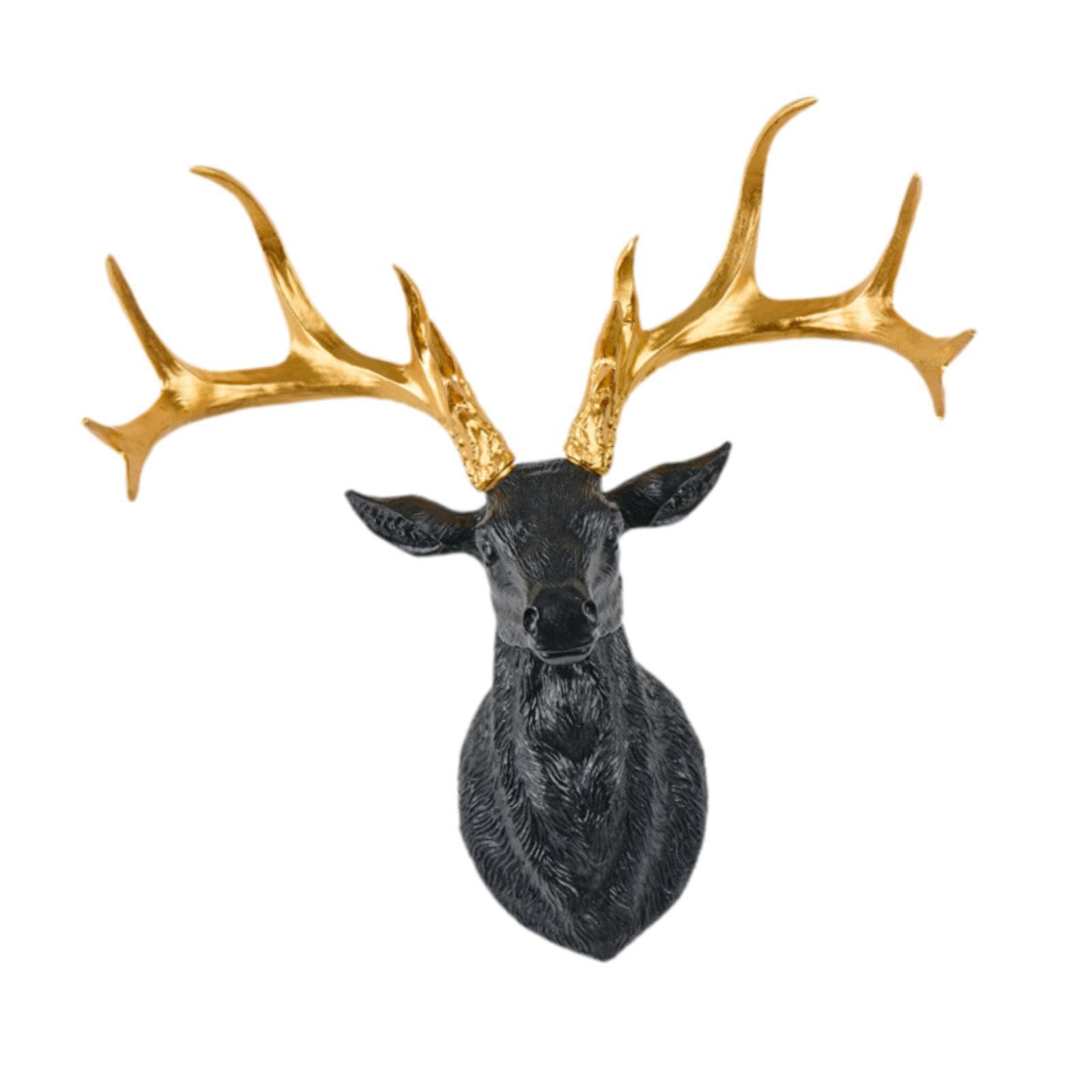 ALCXAZS Artful Deer Head Wall Hanging Decoration Unique Piece Beautifully Crafted Enhancing Any Space In Living Room Bedroom Dining Room And Parties Farmhouse, Black gold angle, 31x17.5x30cm