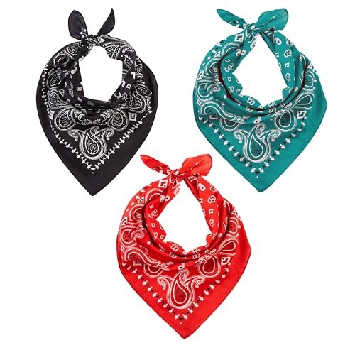 LOVARZI Pack 3 Bandanas Hombre Negro, Verde Azulado y Rojo