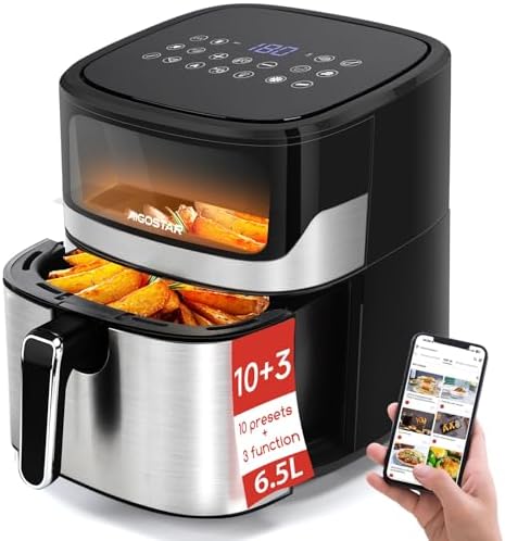 Aigostar Air Fryer 6.5L, Oil-Free Fryer with Window, 10 Programs,...