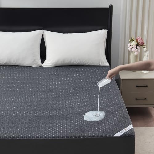 BEDLORE Queen Mattress Protector, Waterproof Noiseless Mattress Cover with Deep Pocket for 6-18 inches Mattress, Soft Breathable Mattress Pad Machine Washable (Dark Gray)