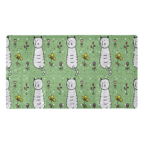Tapis de baignoire antidérapant gris à chat et fleurs 41x71 cm