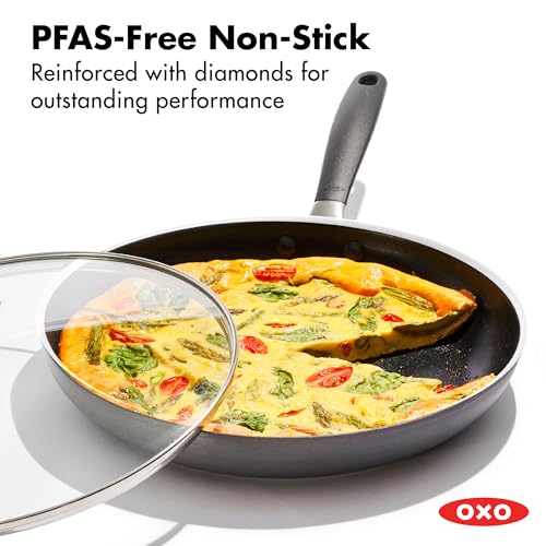 Image of OXO 12 inch Non-Stick Every Day Frying Pan with Lid, BPA-Free Comfort Grip Silicone Handle, Dishwasher & Oven Safe, PFAS-Free Ceramic Skillet, Black
