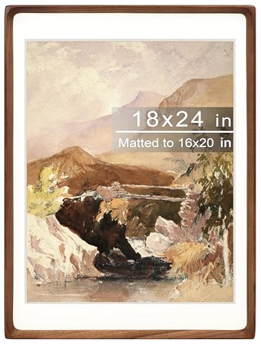 Gdfmsc 18x24 Picture Frame with Mat for 16x20 Natural Walnut Wood Handcrafted Rounded Corner with Plexiglass Vertical or Horizontal Display Photo Gallery Poster Wall Mounting Frame