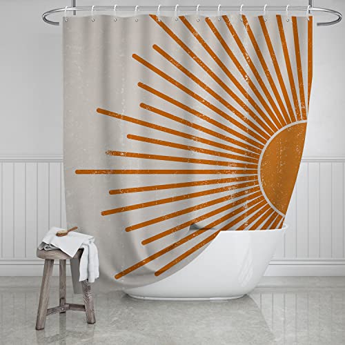 Mid Century Modern Shower Curtain, Abstract Minimalist Sun Aesthetic Bath Curtain Farmhouse Waterproof Polyester Fabric Bathroom Decoration With Hooks 72 * 72Inch #TOP5