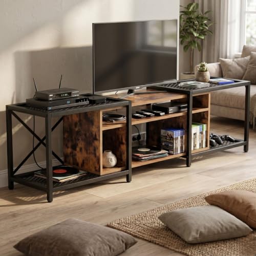 Image of FFO Flexi Convertible TV Unit for Living Room | Adjustable TV Stand 47 /55 /63 /71 Inches (120 /140 /160 /180 cm) | Wooden TV Cabinet with Metal Frame, Open Storage Shelves & Media Console for Bedroom,DIY.