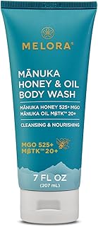 MELORA Manuka Honey Body Wash (7 Oz) - Moisturizing Skin Care Body Soap with Manuka Honey & Oil for Acne, Dry, or Sensitive Skin - Moisturizing Travel Size Shower Gel for Women & Men