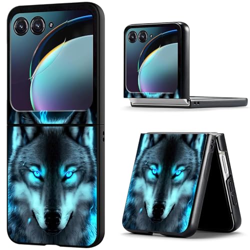 BREIDMKFM for Motorola Razr Plus 2023 Case,for Moto Razr Plus 2023 Case Cute Slim Thin Hard PC Anti-Scratch Shockproof Support Wireless Charging Protective Cover,Wolf Glowing Eyes