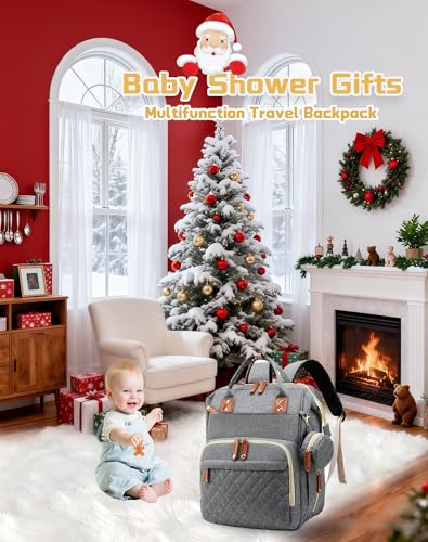 Image of Diaper Bag with Changing Station, Baby Backpack with Foldable Changing Pad | Waterproof Large Backpack for Mom & Dad, USB Charging Port,Baby Shower Gifts for Mom Dad Girl Boy, Baby Registry Search,Grey