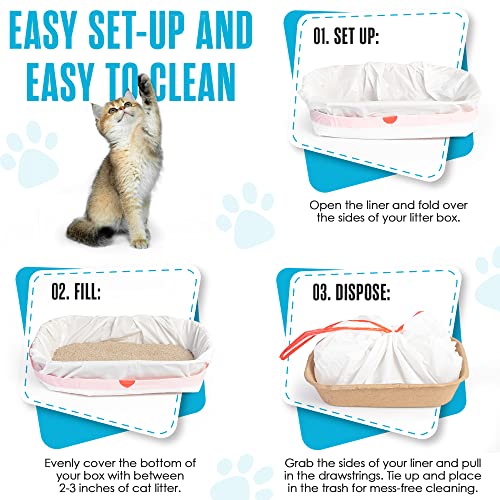 Houseables Cat Litter Box Liners, Cats Pan Bags, 30 Pk, 37”X 18”, Unscented, Jumbo Size W/Drawstrings, Holder, Kitty Waste Supplies, Extra Thick, Disposable, Easy Cleanup, Eco Friendly, Leak Proof #TOP6
