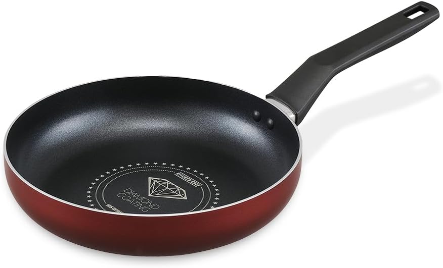 Iris Ohyama VDI-F24 Frying Pan, 9.4 inches (24 cm), For Both Induction and Gas Fires, Diamond Coated Frying Pan, Non-Stick, Durable, Long Lasting, Increased Coating Durability, Easy Care, Wine Red